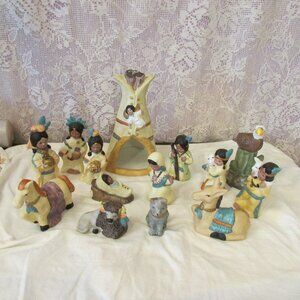 14 pc Native American  Christmas Nativity Set